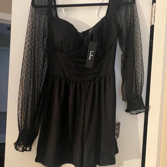 Flirty Fashionista Black Mesh Bustier Long Sleeve Romper Size LARGE (L) - Picture 3 of 6